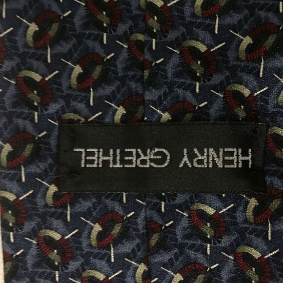 Henry Grethel Mens Necktie Navy Maroon Gray Circle - Picture 4 of 5